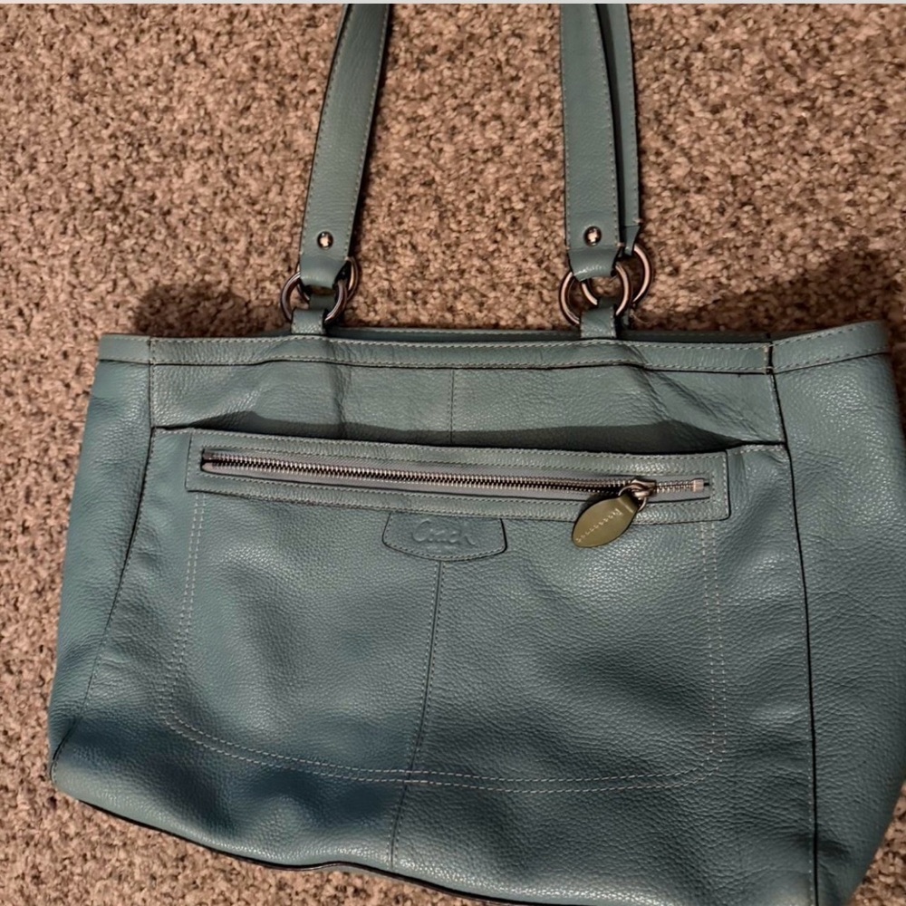 Elegant Blue Coach Leather Tote Bag